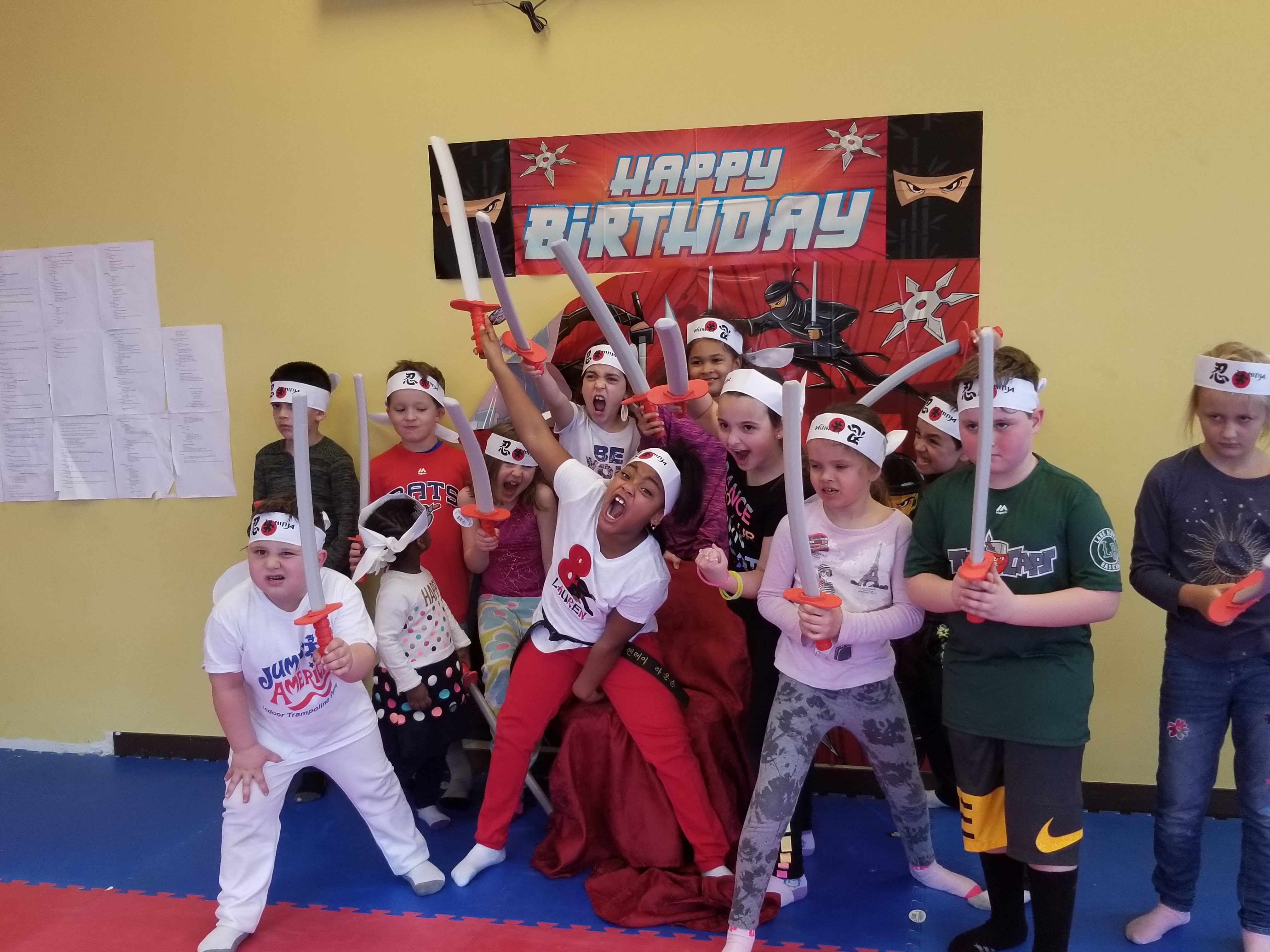 Kids celebrating a martial arts birthday party at Attack Taekwondo in Cudahy
